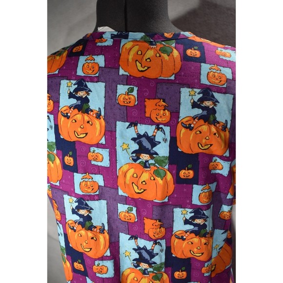 Women's Scrub Top Halloween Pumpkin Pattern Size Small - Picture 5 of 10
